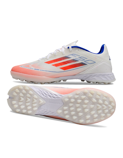 Unisex Adidas F50 Pro TF Artificial Turf Low-Tops Football Shoes - White/Red/Blue