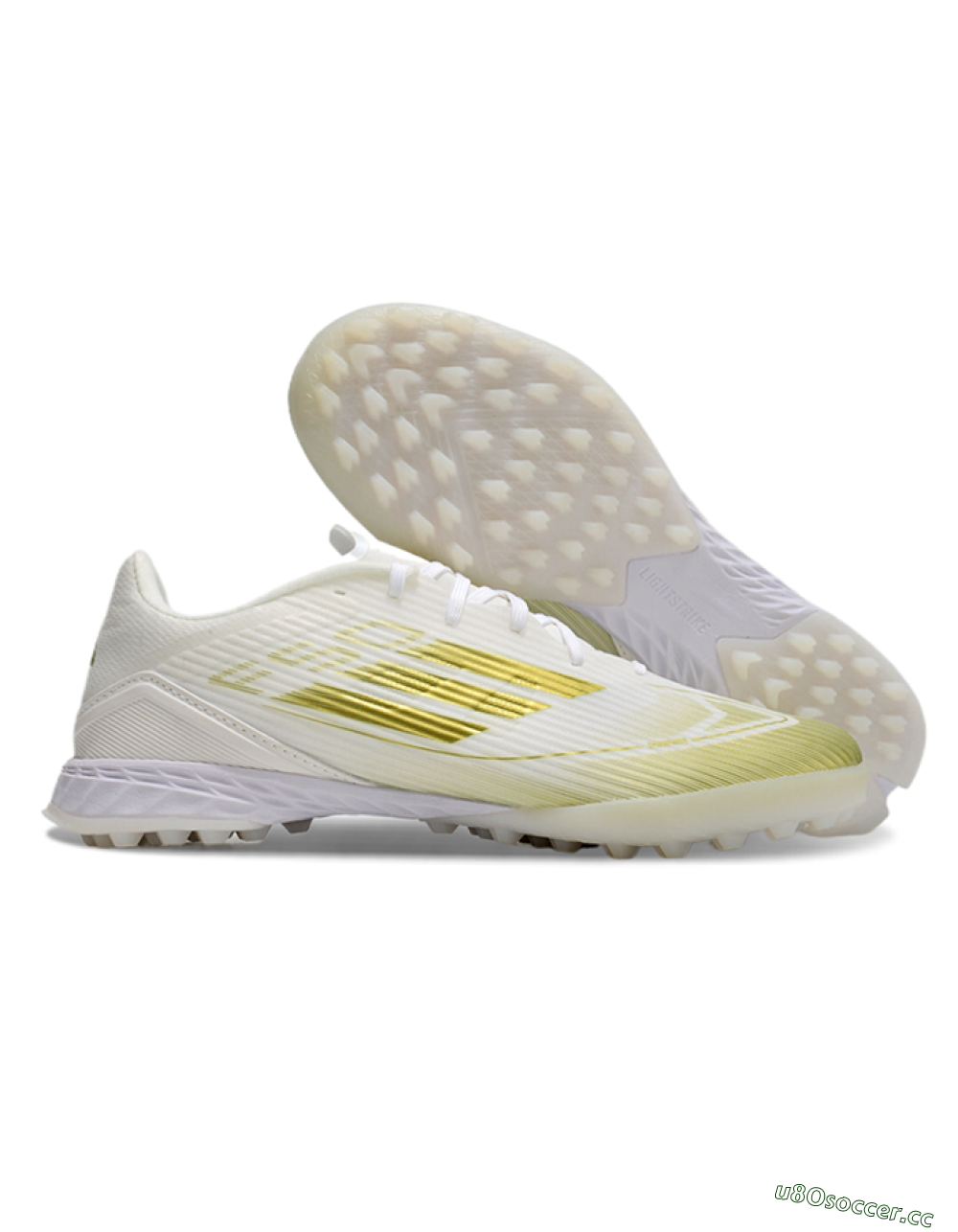 Unisex Adidas F50 Pro TF Artificial Turf Low-Tops Football Shoes - White/Gold 2