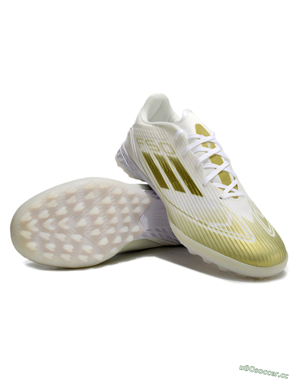 Unisex Adidas F50 Pro TF Artificial Turf Low-Tops Football Shoes - White/Gold 3