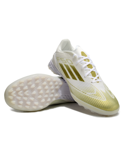 Unisex Adidas F50 Pro TF Artificial Turf Low-Tops Football Shoes - White/Gold
