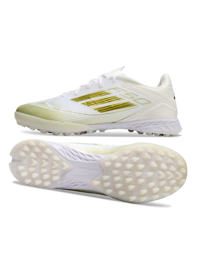 Unisex Adidas F50 Pro TF Artificial Turf Low-Tops Football Shoes - White/Gold