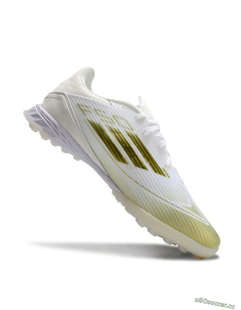 Unisex Adidas F50 Pro TF Artificial Turf Low-Tops Football Shoes - White/Gold 4