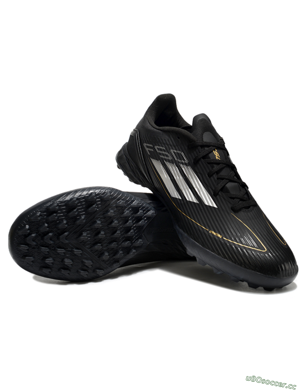 Unisex Adidas F50 Pro TF Artificial Turf Low-Tops Football Shoes - Black/White/Gold 3