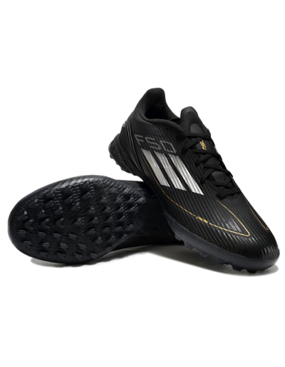 Unisex Adidas F50 Pro TF Artificial Turf Low-Tops Football Shoes - Black/White/Gold