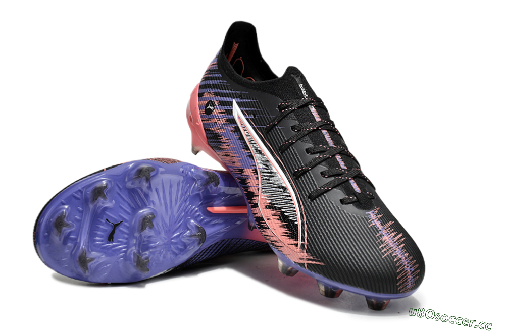 Men's Puma Ultra Ultimate FG Firm Ground Low-Tops Football Boots - Black/White/Purple/Pink 3