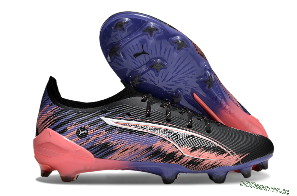 Men's Puma Ultra Ultimate FG Firm Ground Low-Tops Football Boots - Black/White/Purple/Pink 2
