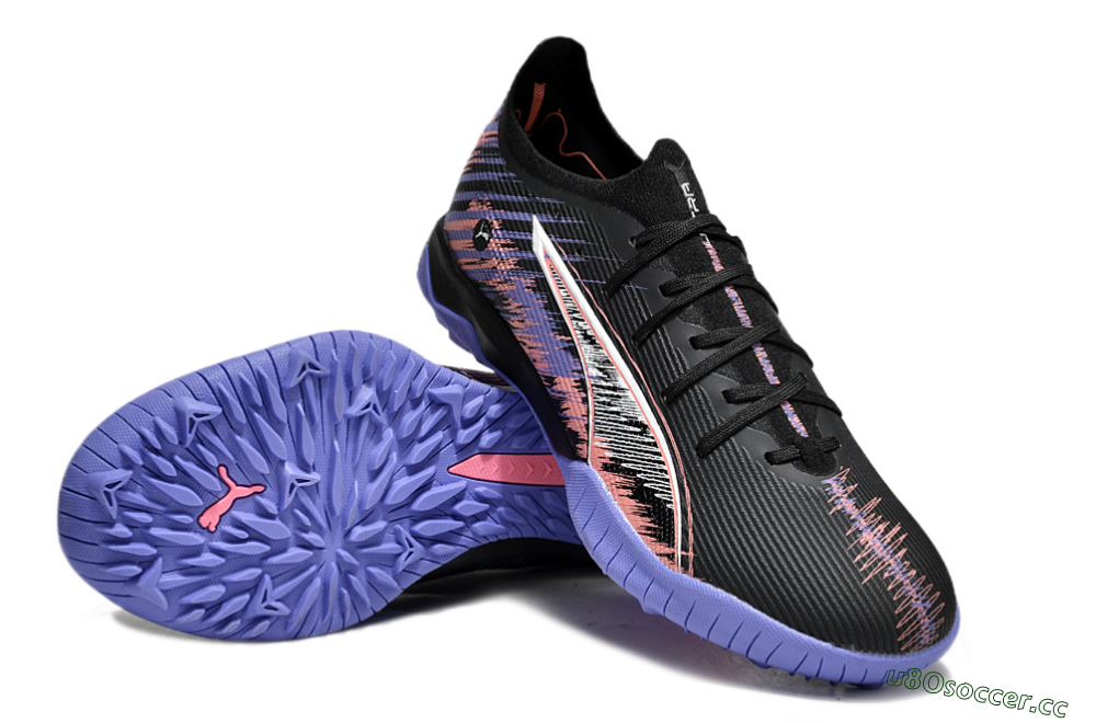 Men's Puma Ultra Ultimate TF Artificial Turf Low-Tops Football Shoes - Black/White/Purple/Pink 3