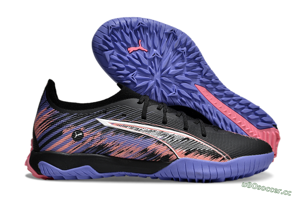 Men's Puma Ultra Ultimate TF Artificial Turf Low-Tops Football Shoes - Black/White/Purple/Pink 2