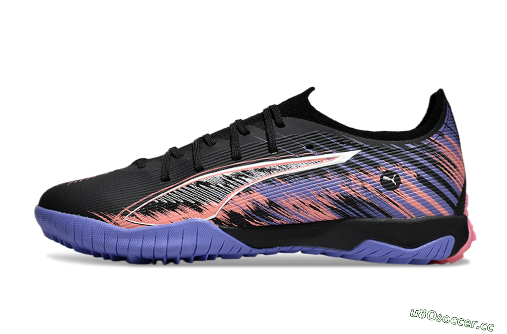 Men's Puma Ultra Ultimate TF Artificial Turf Low-Tops Football Shoes - Black/White/Purple/Pink 0