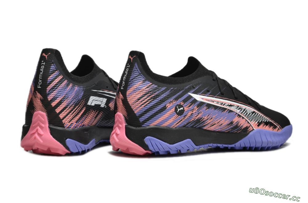 Men's Puma Ultra Ultimate TF Artificial Turf Low-Tops Football Shoes - Black/White/Purple/Pink 6
