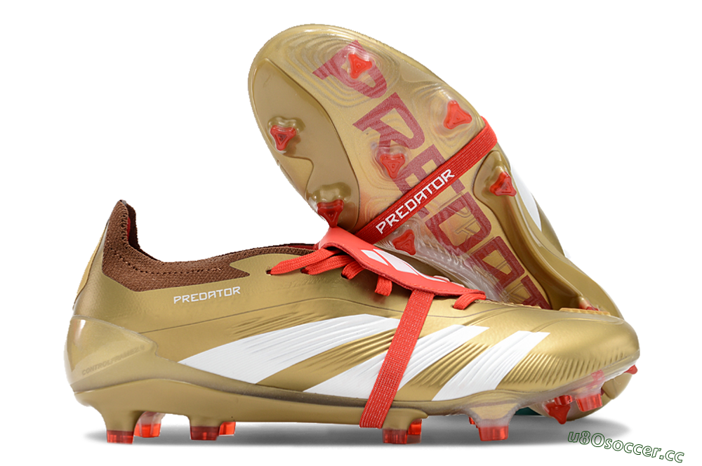 Men's Adidas Predator Elite Foldover Tongue FG Firm Ground Low-Tops Football Boots - Gold/Red/White 2