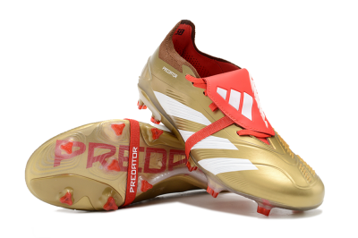 Men's Adidas Predator Elite Foldover Tongue FG Firm Ground Low-Tops Football Boots - Gold/Red/White