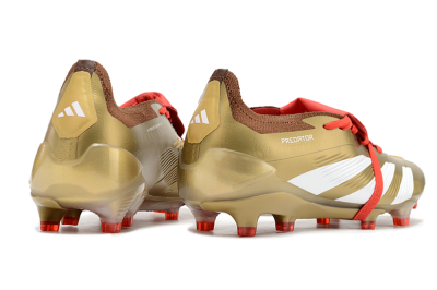 Men's Adidas Predator Elite Foldover Tongue FG Firm Ground Low-Tops Football Boots - Gold/Red/White
