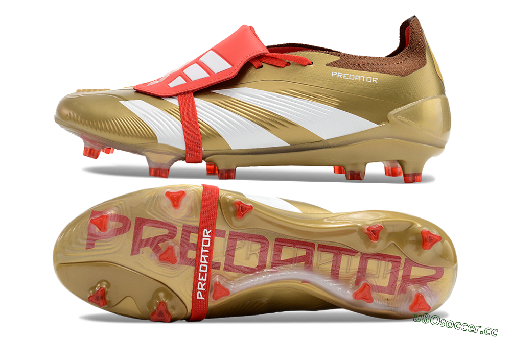 Men's Adidas Predator Elite Foldover Tongue FG Firm Ground Low-Tops Football Boots - Gold/Red/White 1