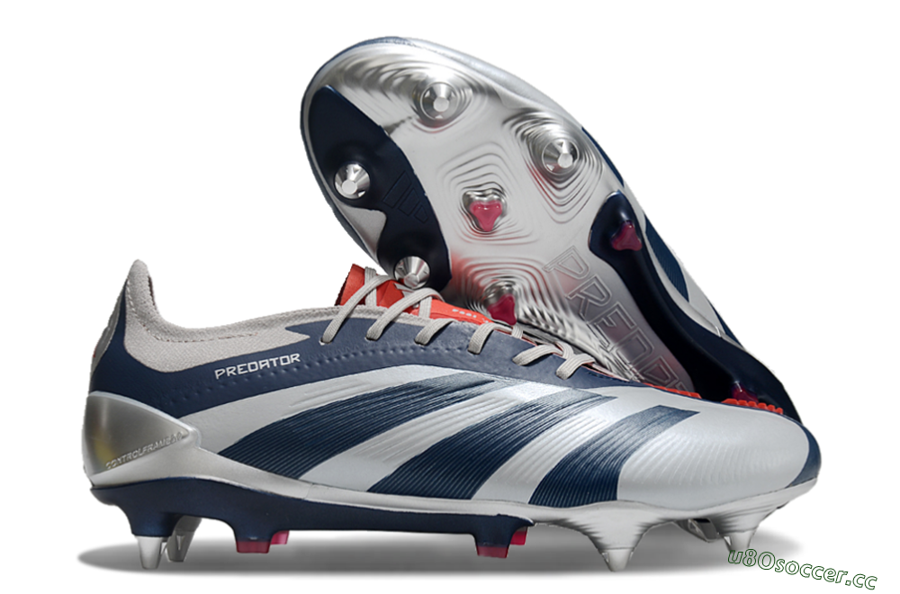 Men's Adidas Predator 24 Elite SG Soft Ground Low-Tops Football Boots - Silver/Blue/Red 2