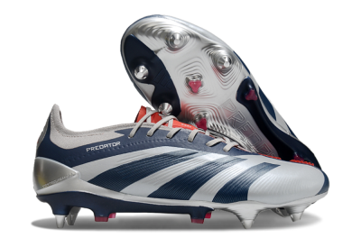 Men's Adidas Predator 24 Elite SG Soft Ground Low-Tops Football Boots - Silver/Blue/Red