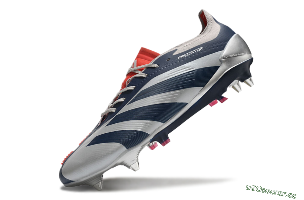 Men's Adidas Predator 24 Elite SG Soft Ground Low-Tops Football Boots - Silver/Blue/Red 5