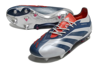 Men's Adidas Predator 24 Elite SG Soft Ground Low-Tops Football Boots - Silver/Blue/Red
