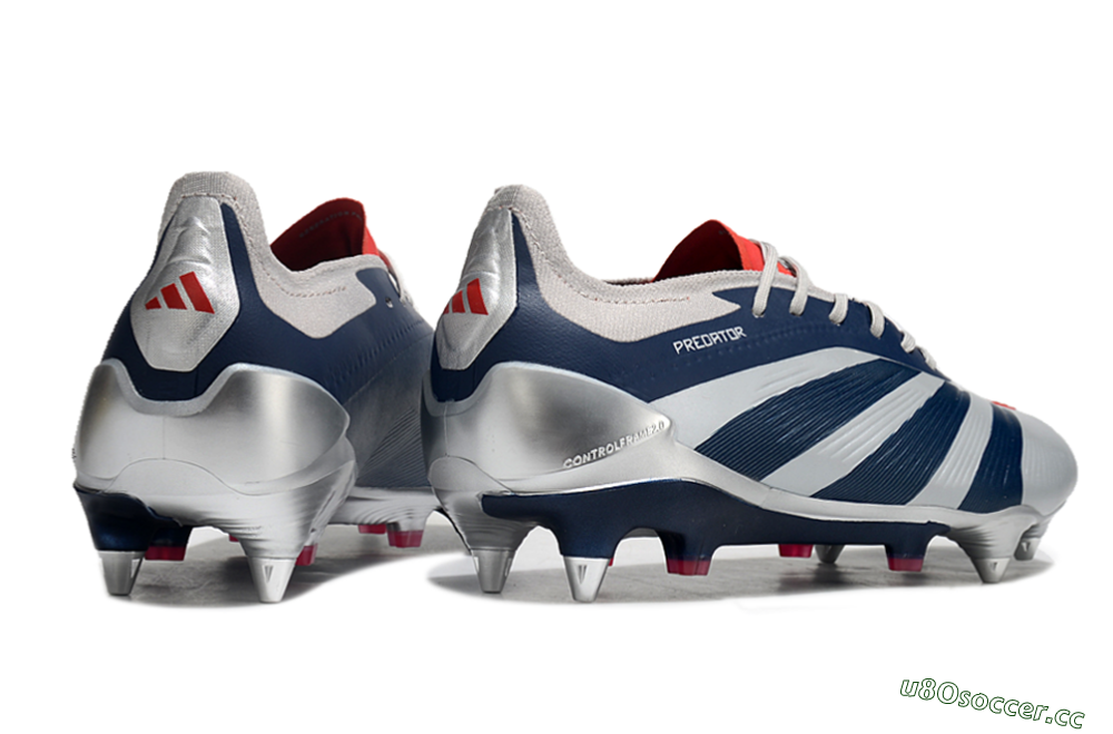 Men's Adidas Predator 24 Elite SG Soft Ground Low-Tops Football Boots - Silver/Blue/Red 6