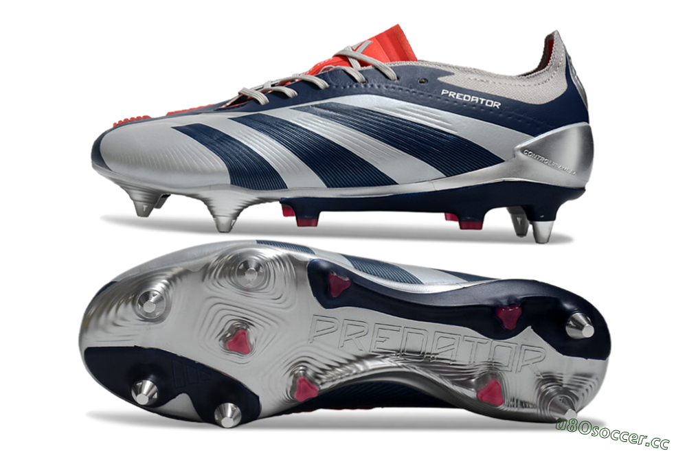 Men's Adidas Predator 24 Elite SG Soft Ground Low-Tops Football Boots - Silver/Blue/Red 1