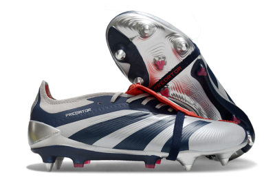 Men's Adidas Predator Elite Foldover Tongue SG Soft Ground Low-Tops Football Boots - Silver/Blue/Red