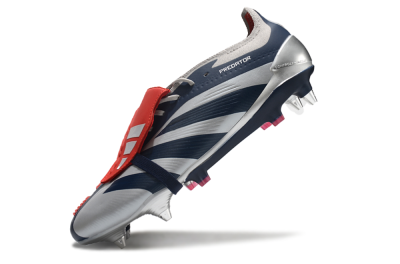 Men's Adidas Predator Elite Foldover Tongue SG Soft Ground Low-Tops Football Boots - Silver/Blue/Red
