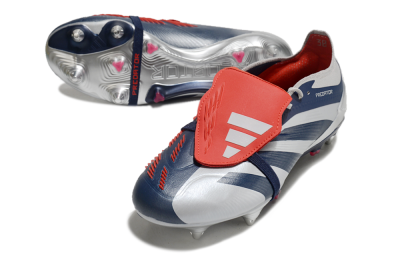 Men's Adidas Predator Elite Foldover Tongue SG Soft Ground Low-Tops Football Boots - Silver/Blue/Red