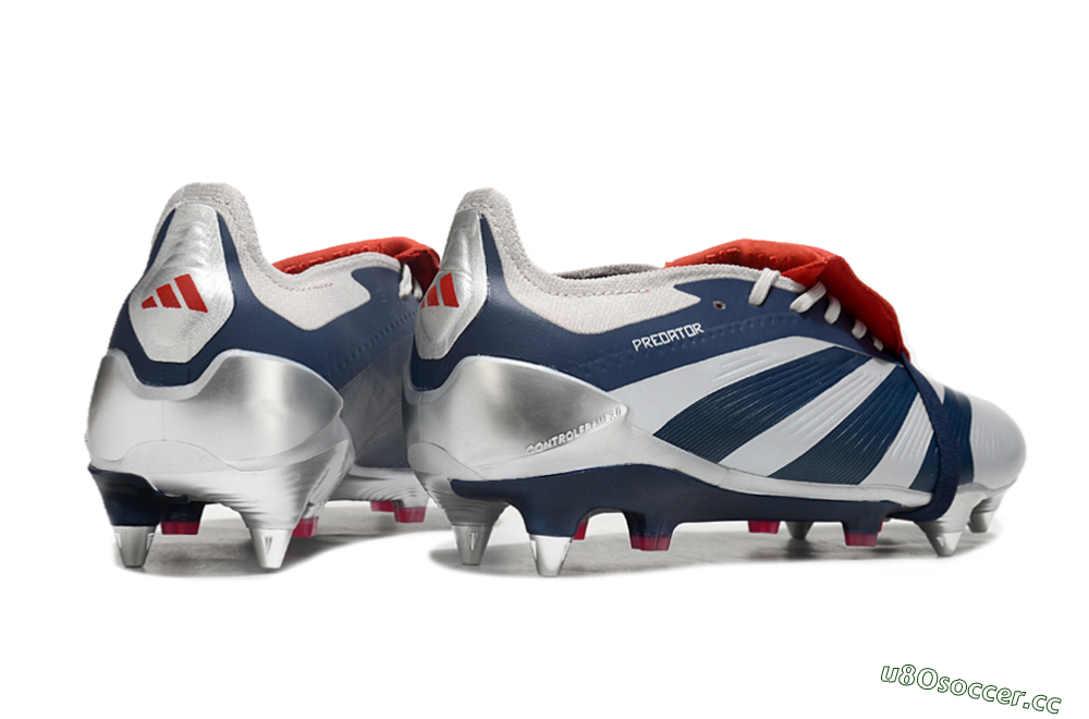 Men's Adidas Predator Elite Foldover Tongue SG Soft Ground Low-Tops Football Boots - Silver/Blue/Red 6