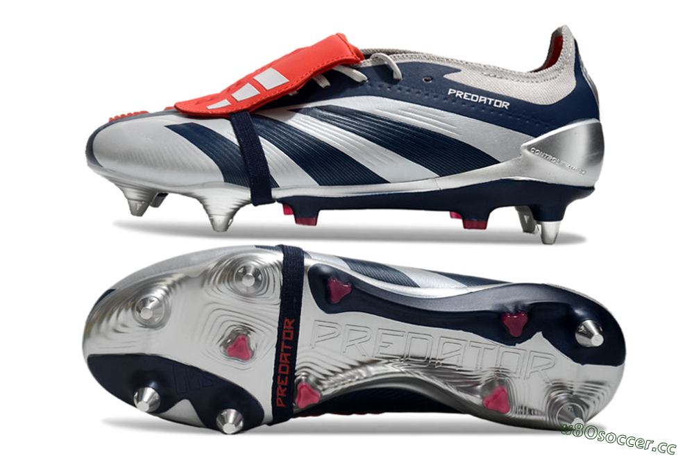 Men's Adidas Predator Elite Foldover Tongue SG Soft Ground Low-Tops Football Boots - Silver/Blue/Red 1
