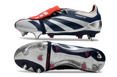 Men's Adidas Predator Elite Foldover Tongue SG Soft Ground Low-Tops Football Boots - Silver/Blue/Red