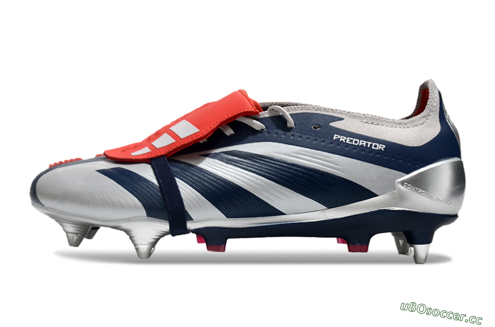 Men's Adidas Predator Elite Foldover Tongue SG Soft Ground Low-Tops Football Boots - Silver/Blue/Red 0