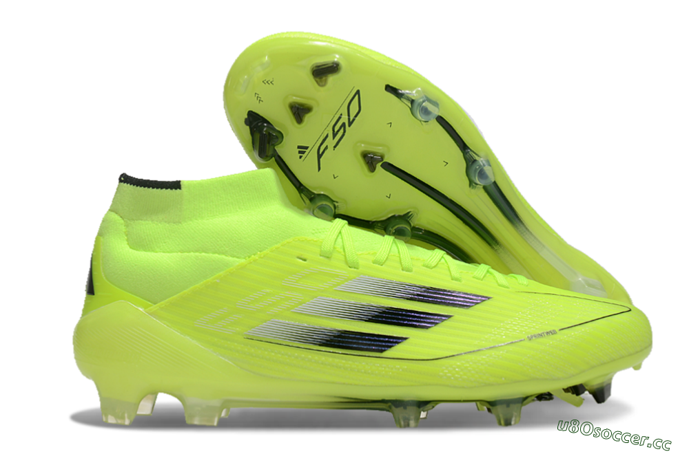 Men's Adidas F50 Elite Mid FG Firm Ground High-Tops Football Boots - Yellow/Blue/White 2