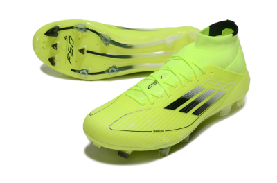 Men's Adidas F50 Elite Mid FG Firm Ground High-Tops Football Boots - Yellow/Blue/White