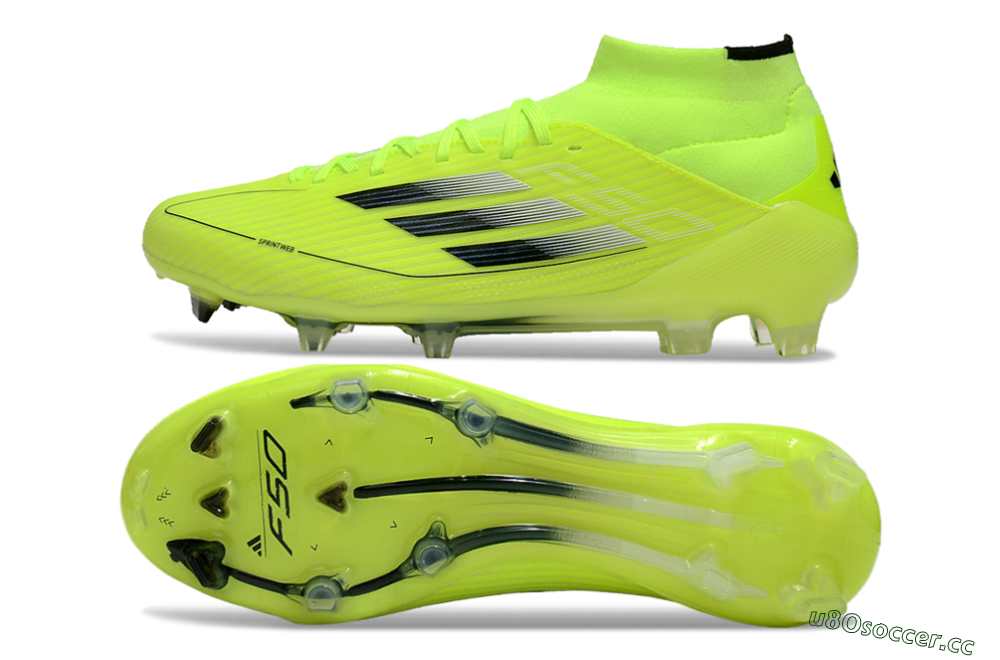 Men's Adidas F50 Elite Mid FG Firm Ground High-Tops Football Boots - Yellow/Blue/White 1