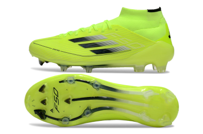 Men's Adidas F50 Elite Mid FG Firm Ground High-Tops Football Boots - Yellow/Blue/White