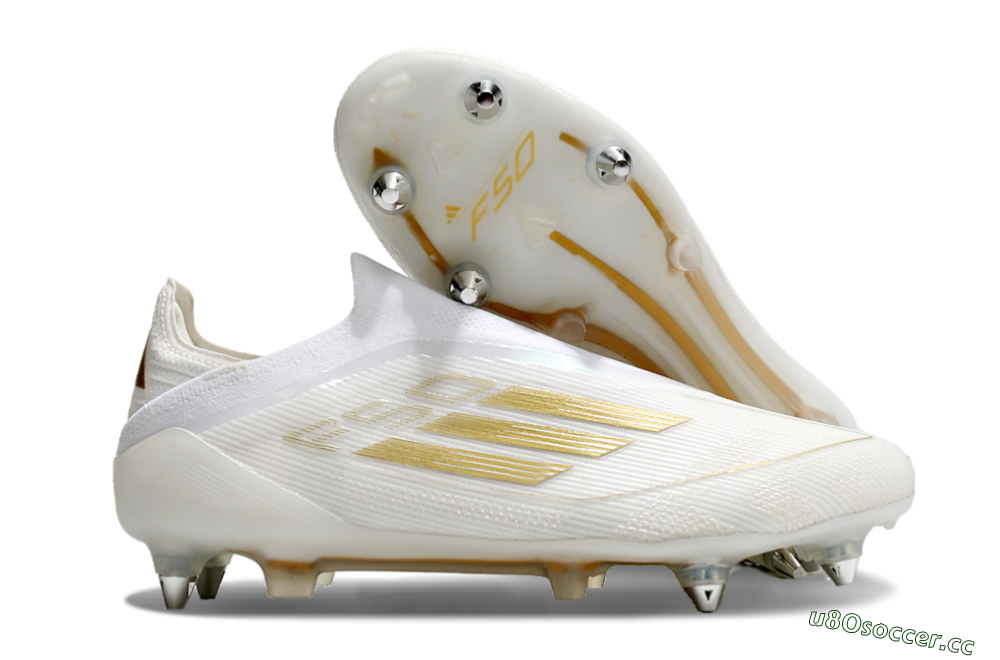Men's Adidas F50 Elite Laceless SG Soft Ground Low-Tops Football Boots - White/Gold 2