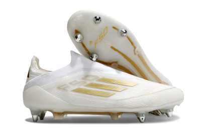 Men's Adidas F50 Elite Laceless SG Soft Ground Low-Tops Football Boots - White/Gold