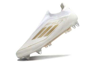 Men's Adidas F50 Elite Laceless SG Soft Ground Low-Tops Football Boots - White/Gold