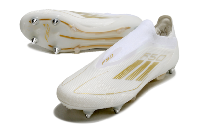 Men's Adidas F50 Elite Laceless SG Soft Ground Low-Tops Football Boots - White/Gold