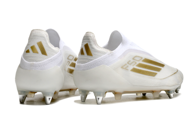 Men's Adidas F50 Elite Laceless SG Soft Ground Low-Tops Football Boots - White/Gold