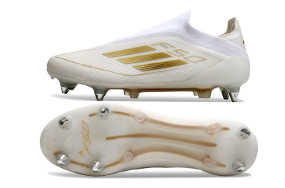 Men's Adidas F50 Elite Laceless SG Soft Ground Low-Tops Football Boots - White/Gold