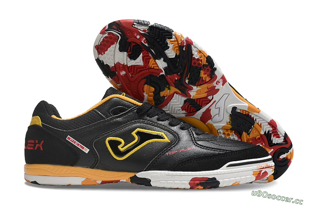 Men's Joma Top Flex IC Indoor & Futsal Low-Tops Football Shoes - Black/Yellow/Red 2