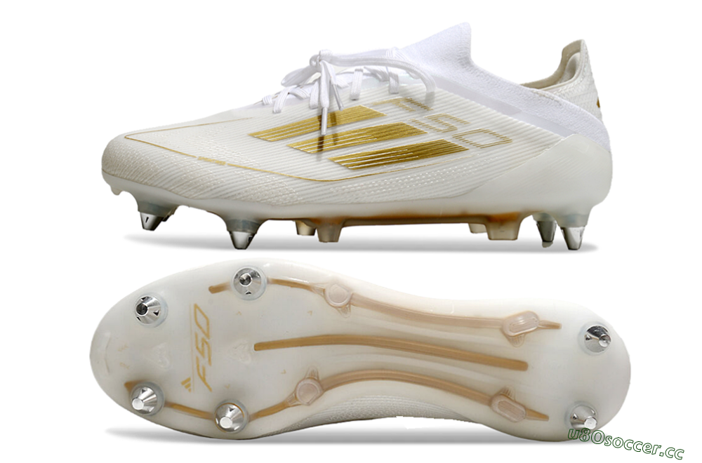 Men's Adidas F50 Elite SG Soft Ground Low-Tops Football Boots - White/Gold 1