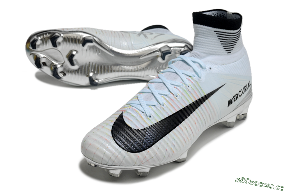 Men's Nike Zoom Superfly 5 Elite FG Firm Ground High-Tops Football Boots - Blue/Black/Rainbow 3