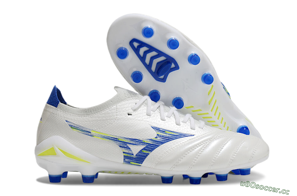 Men's Mizuno Morelia Neo 4 FG Firm Ground Low-Tops Football Boots - White/Blue/Yellow 2