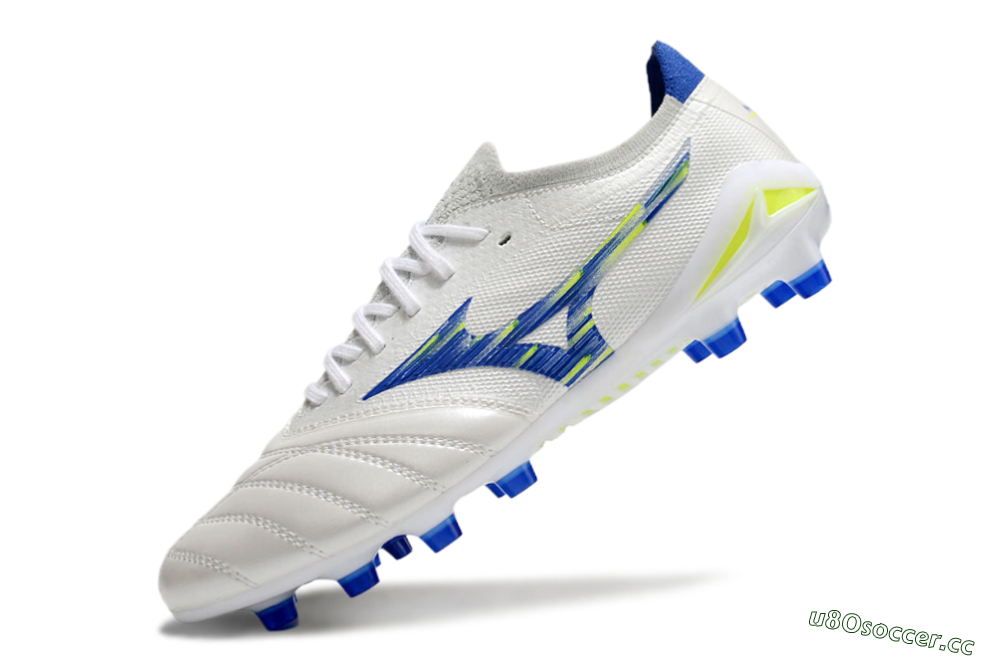Men's Mizuno Morelia Neo 4 FG Firm Ground Low-Tops Football Boots - White/Blue/Yellow 5