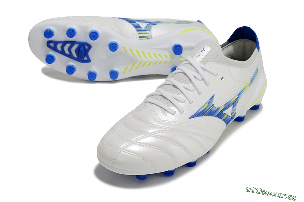 Men's Mizuno Morelia Neo 4 FG Firm Ground Low-Tops Football Boots - White/Blue/Yellow 3