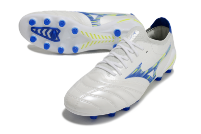 Men's Mizuno Morelia Neo 4 FG Firm Ground Low-Tops Football Boots - White/Blue/Yellow