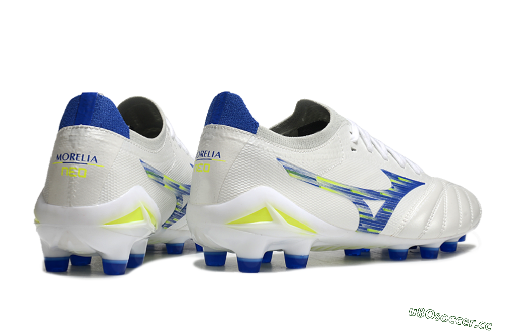 Men's Mizuno Morelia Neo 4 FG Firm Ground Low-Tops Football Boots - White/Blue/Yellow 6