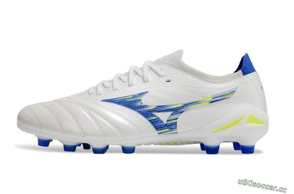 Men's Mizuno Morelia Neo 4 FG Firm Ground Low-Tops Football Boots - White/Blue/Yellow 0